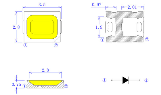 High Brightness 18v Smd Led Package 2835 Led Chip Light Bulbs